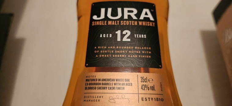 Jura 12 year old whisky label
